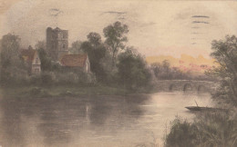 H68. Vintage Postcard .Church On Rivers Edge And Bridge. - Autres & Non Classés