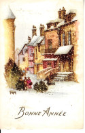 H31.  Vintage Greetings Postcard. Winter Street Scene. - New Year