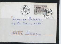 35-CACHET FERROVIAIRE -AMBULANT NUIT PARIS A RENNES /C N° 2911 / LSC POUR ROUEN  Obl CàD TYPE III /A DU 8-11-1994 - Railway Post