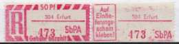 DDR Einschreibemarke Erfurt SbPA Postfrisch, EM2B-504II Zh (Mi 2C) - R-Zettel