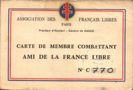 Carte De Membre Combattant Ami De La France Libre, Vignettes De 1980 à 1992 - Lidmaatschapskaarten