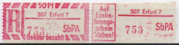 DDR Einschreibemarke Erfurt SbPA Postfrisch, EM2B-507-7II RU (a) Zh (Mi 2C) - Etiquettes De Recommandé