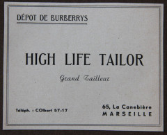 Publicité, High Life Tailor, Grand Tailleur, Dépôt De Burberrys, Marseille, 1951 - Reclame