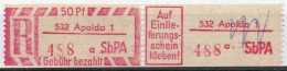 DDR Einschreibemarke Apolda SbPA Postfrisch, EM2B-532-1II(1) Zh (Mi 2C) - Etichette Di Raccomandazione