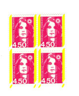 Briat 4fr50 Rose YT 3007d Bloc De 4 Encre Fluo Sous UV + Phospho à Cheval 1mm. Voir Scan. Cote YT & Maury 2981a : 20 €. - Unused Stamps