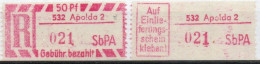 DDR Einschreibemarke Apolda SbPA Postfrisch, EM2B-532-2I(1) Gt (Mi 2C) - R-Zettel