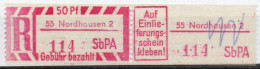 DDR Einschreibemarke Nordhausen SbPA Postfrisch, EM2B-55-2II(1) Zh (Mi 2C) - Etiquettes De Recommandé