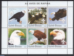 Guinea Bissau 2003 Birds Of Prey, Scouting 6v M/s, Mint NH, Nature - Sport - Birds - Birds Of Prey - Scouting - Guinea-Bissau