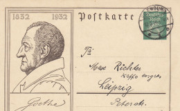 _Deutsches Reich. Gedenkpostkarte  Zum 100.Todestag Goethes, Gesandt Von Eilenburg Nach Leipzig, 1932 - Cartes Postales