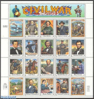United States Of America 1995 Civil War 20v M/s, Mint NH, History - Nature - Transport - Various - American Presidents.. - Neufs