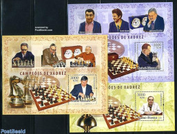 Guinea Bissau 2006 Chess Champions 3 S/s, Mint NH, Nature - Sport - Cats - Horses - Chess - Schach