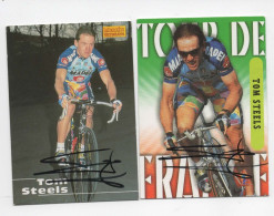 CYCLISME  TOUR DE FRANCE 2 CARTES 6 X 9 DE TOM STEELS  AVEC SIGNATURE MERLIN 1996 ET EUROSTAR 1997 - Cyclisme