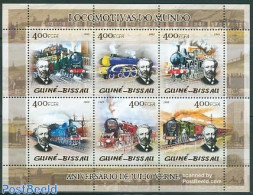 Guinea Bissau 2005 Jules Verne, Locomotives 6v M/s, Mint NH, Transport - Railways - Art - Authors - Jules Verne - Treinen