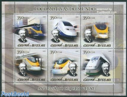 Guinea Bissau 2005 Jules Verne 6v M/s, Modern Locomotives, Mint NH, Transport - Railways - Art - Authors - Jules Verne - Treinen