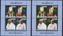 Guinea Bissau 2005 Pope 8v M/s (2 M/s), Silver, Gold, Mint NH, Religion - Pope - Religion - Papas