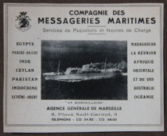 Publicité, Compagnie Des Messageries Maritimes, Marseille, 1951 - Advertising