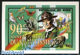 Niger 1998 Scouting S/s, Mint NH, Nature - Sport - Animals (others & Mixed) - Birds - Butterflies - Mushrooms - Rhinoc.. - Funghi