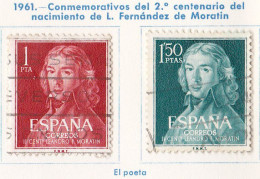 1961 - ESPAÑA -  II CENTENARIO DEL NACIMIENTO DE LEANDRO FERNANDEZ DE MORATIN - EDIFIL 1328,1329 - Oblitérés