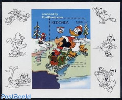 Redonda 1984 Christmas, Disney S/s, Mint NH, Religion - Christmas - Art - Disney - Christmas