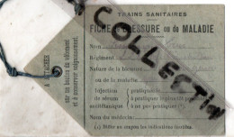 TRAINS SANITAIRES . FICHE DE BLESSURES A  ATTACHER SUR LE BLESSE - 1914-18