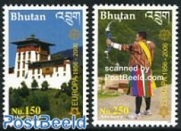 Bhutan 2006 50 Years Europa Stamps 2v, Mint NH, History - Sport - Europa Hang-on Issues - Shooting Sports - Art - Arch.. - Europäischer Gedanke