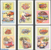 Guinea, Republic 2001 Fire Engines 6 S/s, Mint NH, Transport - Automobiles - Fire Fighters & Prevention - Motorcycles - Cars