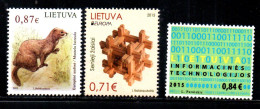 Lithuania, Used But Not Canceled, 2015, Michel 1183 Fauna Beaver, 1187 Europa, 1200 - Lituania