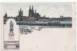 39051511 - Koeln, Lithographie Mit Teilansicht Und Denkmal Graf Moltke. Ungelaufen Fruehe Karte, Da Anschriftseite Noch - Köln