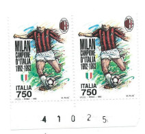 Italia 1993 ; Milan Campione D' Italia , Coppia Di Francobolli Con Il Numero Del Foglio - 1991-00: Nieuw/plakker