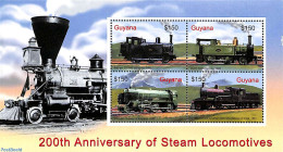 Guyana 2004 200 Years Steam Locomotives 4v M/s, Mint NH, History - Transport - Netherlands & Dutch - Railways - Geografía