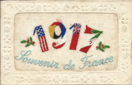 CPA Brodée 1917 SOUVENIR DE FRANCE - Embroidered