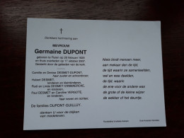 Germaine Dupont ° Ruien 1929 + 2007 (Fam: Guilluy - Desmet - Vanmaercke - Vergote) - Overlijden