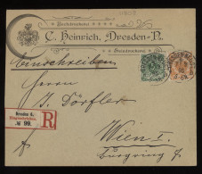 Germany 1895 Dresden Registered Business Cover To Wien__(11808) - Cartas & Documentos