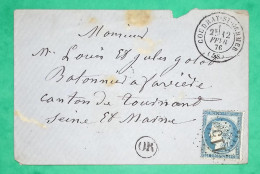 N°60C GC 1159 COUDRAY ST GERMER OISE OR ORIGINE RURALE POUR FAVIERES SEINE ET MARNE 1876 LETTRE COVER FRANCE - 1849-1876: Classic Period