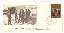 FDC Republique Centrafricaine Bangui 50e Anniversaire Débarquement 1944 Timbre OR Gold 6 Juin 1994 Charles De Gaulle - WW2