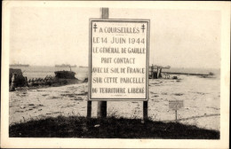 CPA Courseulles Sur Mer Calvados, Gedenktafel, Landung De Gaulles Im Befreiten Frankreich, 1944 - Other & Unclassified