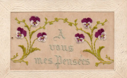 Carte Brodée "A Vous Mes Pensées" Fantaisie - Embroidered