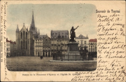CPA Tournai Wallonien Hennegau, Statue Der Princesse Von Epinoy Und Kirche St. Quentin - Andere & Zonder Classificatie