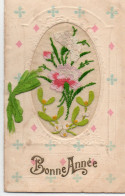 Carte Brodée "Bonne Année" Fantaisie - Embroidered