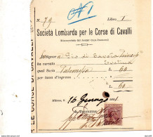 1891 MILANO, SOCIETA'  LOMBARDA PER LE CORSE DI CAVALLI - Italie