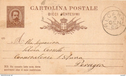 1886 CARTOLINA CON ANNULLO RECANATI + PERUGIA - Stamped Stationery