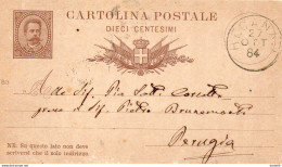 1884 CARTOLINA CON ANNULLO RECANATI + PERUGIA - Entero Postal
