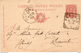 1895 CARTOLINA CON ANNULLO RECANATI + PERUGIA - Entero Postal