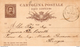 1885 CARTOLINA CON ANNULLO RECANATI + PERUGIA - Stamped Stationery