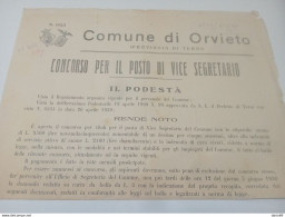 1930 COMUNE DI  ORVIETO  CONCORSO PER IL POSTO DI VICE SEGRETARIO - Historische Dokumente