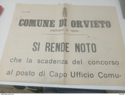 1937 COMUNE DI  ORVIETO PROROGA DEL CONCORSO PER IL POSTO DI CAPO UFFICIO DI STATISTICA - Documenti Storici