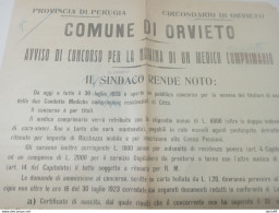 1923 COMUNE DI  ORVIETO CONCORSO PER LA NOMINA DI UN MEDICO COMPRIMARIO - Documentos Históricos