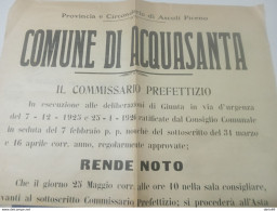 1926 COMUNE DI ACQUASANTA  ASCOLI PICENO - Documentos Históricos