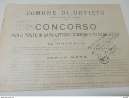 1937 COMUNE DI  ORVIETO CONCORSO PER IL POSTO DI CAPO UFFICIO DI STATISTICA - Historical Documents