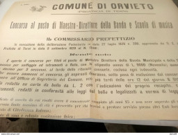 1929  MANIFESTO ORVIETO CONCORSO AL POSTO DI MAESTRO - DIRETTORE DELLA BANDA E SCUOLA DI MUSICA - Documents Historiques